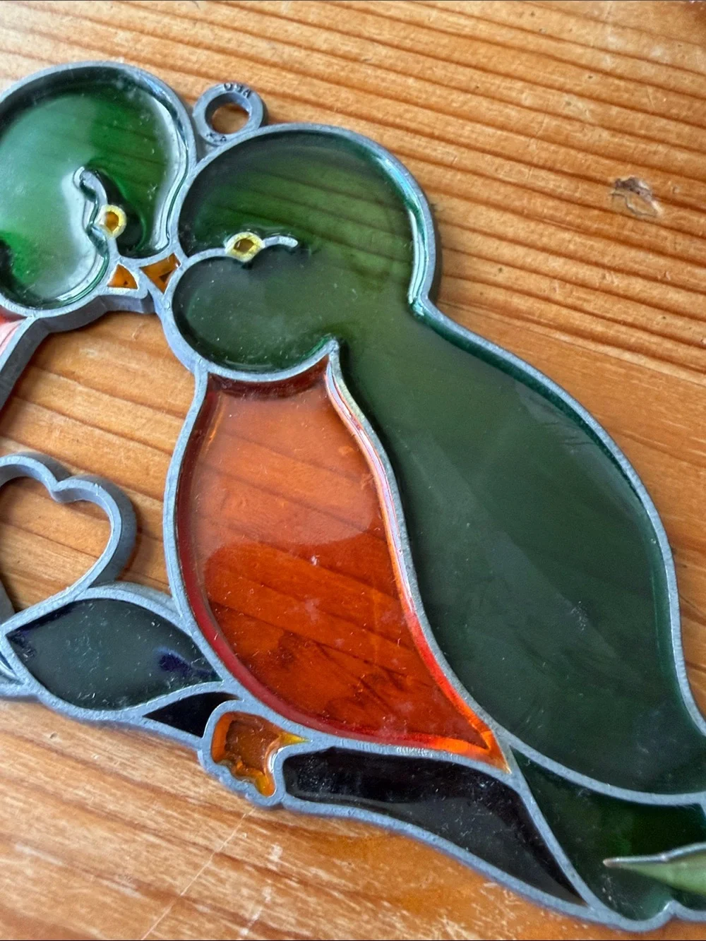 Vintage Green & Yellow Lovebird Suncatcher